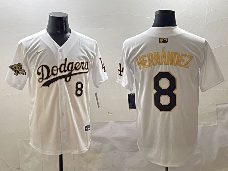 Men Los Angeles Dodgers #8 Hernandez White Gold Nike 2025 MLB Jersey style 4244->los angeles dodgers->MLB Jersey